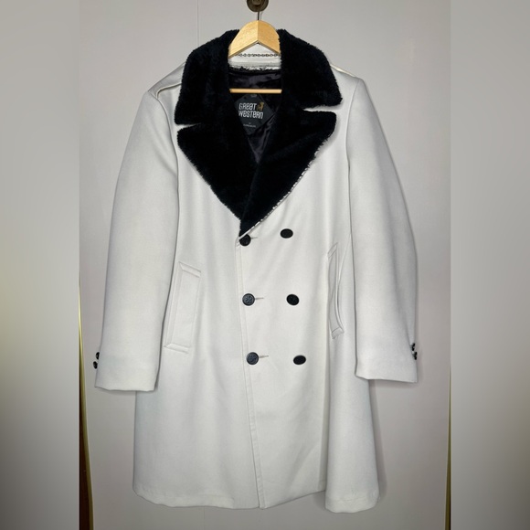 Great Western Vintage Men’s Overcoat 42 White Double Breasted Faux Fur Lined
